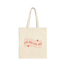 Load image into Gallery viewer, Good Vibes Cotton Canvas Tote Bag, Eco-Friendly Shopping Bag, Gift for Friends, Beach Bag, Reusable Grocery Tote, Summer Vibes
