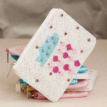 Load image into Gallery viewer, Beaded Heart Rain Cloud Zip Pouch | Whimsical Sparkle Clutch
