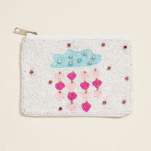Load image into Gallery viewer, Beaded Heart Rain Cloud Zip Pouch | Whimsical Sparkle Clutch
