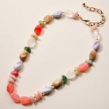 Load image into Gallery viewer, Organic Resin Bead Necklace | Colorful Chunky Beaded Statement Chain with Gold Accents, Adjustable Length
